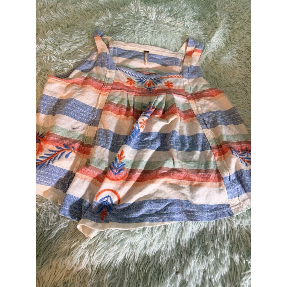 Free People Embroidered Striped Sleeveless Cropped Square Neck Blouse M